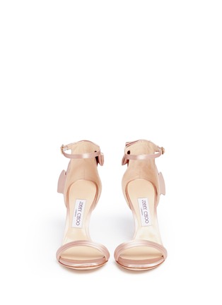 Front View - Click To Enlarge - JIMMY CHOO - 'Kerry 100' pleated ruffle satin sandals