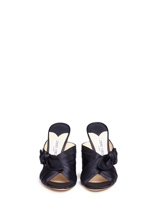 Front View - Click To Enlarge - JIMMY CHOO - 'Keely 100' knotted bow satin mules