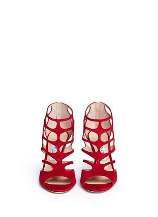 Front View - Click To Enlarge - JIMMY CHOO - 'Ren 85' caged suede sandals