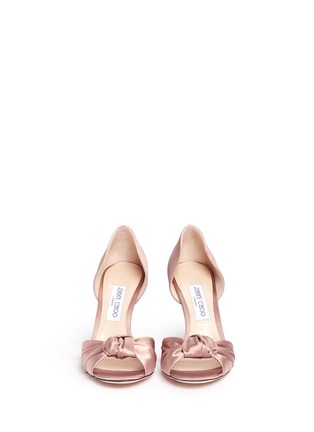 Front View - Click To Enlarge - JIMMY CHOO - 'Kitty 85' knotted bow satin d'Orsay pumps