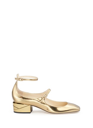 Main View - Click To Enlarge - JIMMY CHOO - 'Wilbur 40' chunky heel mirror leather Mary Jane pumps