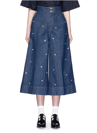 Main View - Click To Enlarge - MUVEIL - Jewel embellished denim culottes