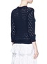 Back View - Click To Enlarge - MUVEIL - Mix ribbon mesh stripe cotton sweater