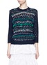 Main View - Click To Enlarge - MUVEIL - Mix ribbon mesh stripe cotton sweater