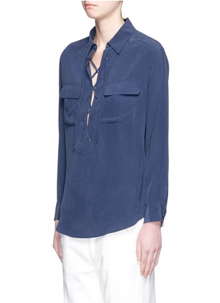 Front View - Click To Enlarge - EQUIPMENT - 'Knox' lace-up silk shirt