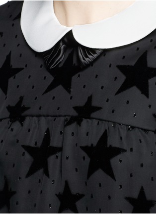 Detail View - Click To Enlarge - SAINT LAURENT - Bow collar star plumetis babydoll dress