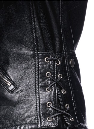 Detail View - Click To Enlarge - SAINT LAURENT - Fringe lace-up leather motorcycle jacket