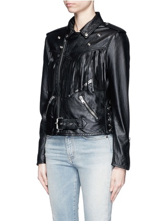 Front View - Click To Enlarge - SAINT LAURENT - Fringe lace-up leather motorcycle jacket