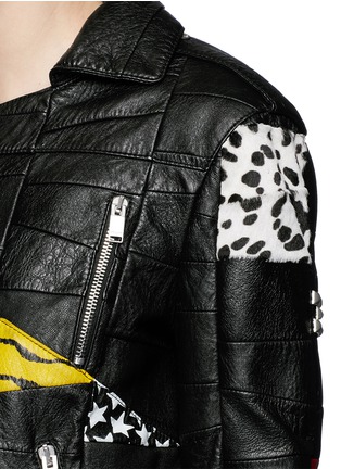 Detail View - Click To Enlarge - SAINT LAURENT - Patchwork leather motorcycle jacket