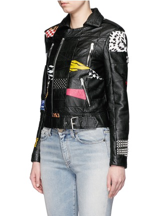 Front View - Click To Enlarge - SAINT LAURENT - Patchwork leather motorcycle jacket