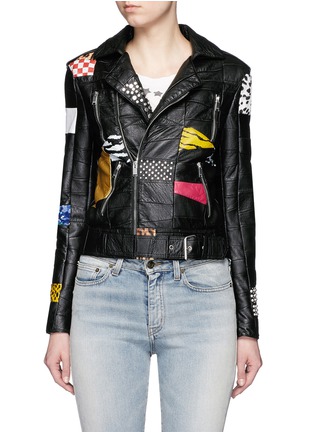 Main View - Click To Enlarge - SAINT LAURENT - Patchwork leather motorcycle jacket