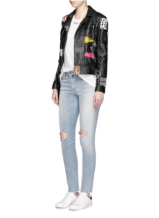 Figure View - Click To Enlarge - SAINT LAURENT - Patchwork leather motorcycle jacket