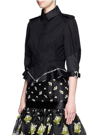 Front View - Click To Enlarge - ALEXANDER MCQUEEN - Peplum hem cropped patchwork canvas jacket