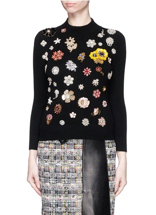 Main View - Click To Enlarge - ALEXANDER MCQUEEN - Glass crystal embellished cashmere sweater