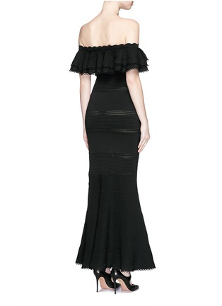 Back View - Click To Enlarge - ALEXANDER MCQUEEN - Ruffle knit off-shoulder maxi dress