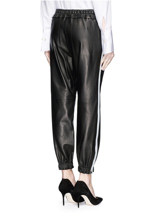 Back View - Click To Enlarge - ALEXANDER MCQUEEN - Tuxedo stripe leather track pants