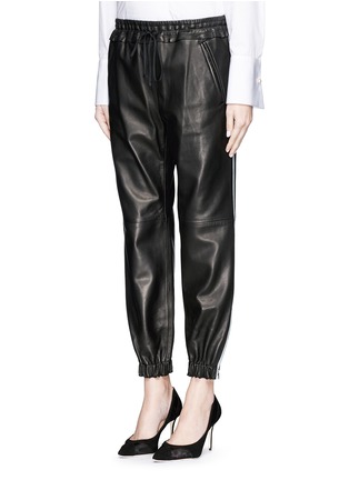 Front View - Click To Enlarge - ALEXANDER MCQUEEN - Tuxedo stripe leather track pants