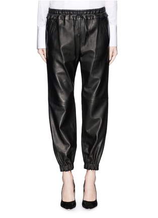 Main View - Click To Enlarge - ALEXANDER MCQUEEN - Tuxedo stripe leather track pants