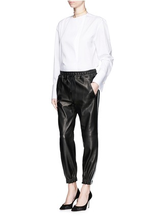Figure View - Click To Enlarge - ALEXANDER MCQUEEN - Tuxedo stripe leather track pants