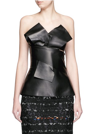 Main View - Click To Enlarge - ALEXANDER MCQUEEN - Obi bow strapless leather top