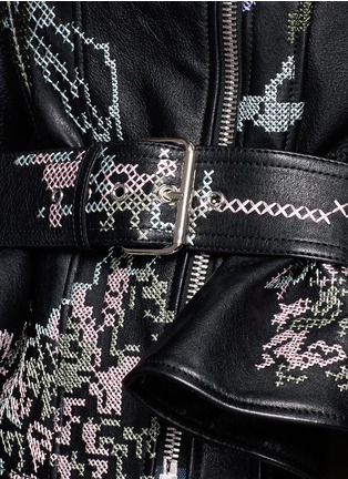 Detail View - Click To Enlarge - ALEXANDER MCQUEEN - Cross stitch flower peplum leather jacket