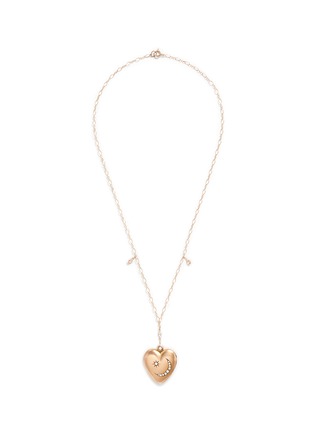 Main View - Click To Enlarge - ANTIQUE LOCKETS - White quartz 14k gold chain heart antique locket necklace
