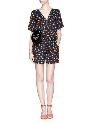 Detail View - Click To Enlarge - SEE BY CHLOÉ - Heart print georgette V-neck playsuit