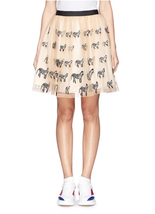 Main View - Click To Enlarge - ALICE & OLIVIA - Zebra appliqué mesh flare skirt