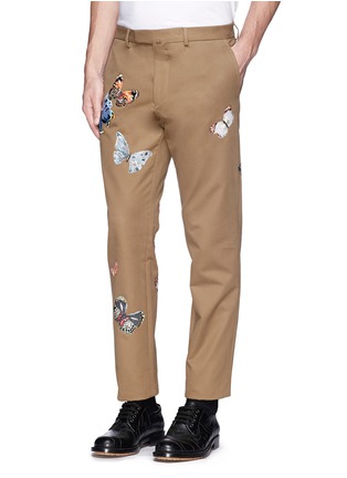 Front View - Click To Enlarge - VALENTINO GARAVANI - 'Camubutterfly' appliqué cotton chinos