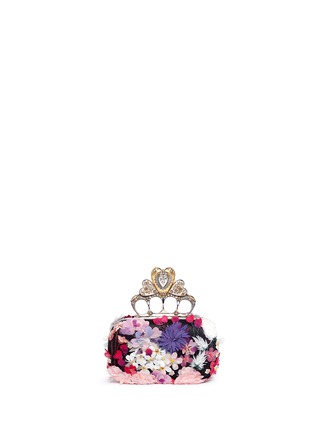 Detail View - Click To Enlarge - ALEXANDER MCQUEEN - 'Hearth' floral appliqué satin knuckle clutch