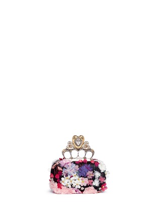 Main View - Click To Enlarge - ALEXANDER MCQUEEN - 'Hearth' floral appliqué satin knuckle clutch