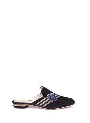 Main View - Click To Enlarge - NICHOLAS KIRKWOOD - 'Camille' hexagon stone cutout suede loafer mules