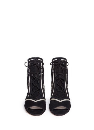 Front View - Click To Enlarge - NICHOLAS KIRKWOOD - 'Phoenix' embroidered suede lace-up sandal boots