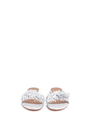 Front View - Click To Enlarge - AQUAZZURA - 'Wild Thing' fringe suede slide sandals