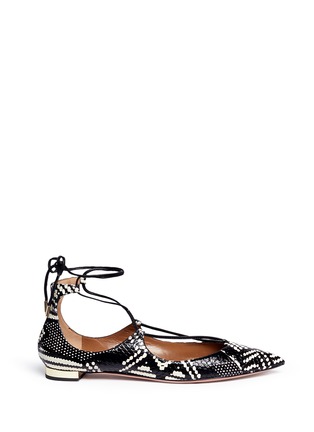 Main View - Click To Enlarge - AQUAZZURA - 'Christy' lace-up snakeskin leather flats