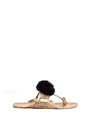 Main View - Click To Enlarge - FIGUE - 'Leo' pompom braided leather thong sandals
