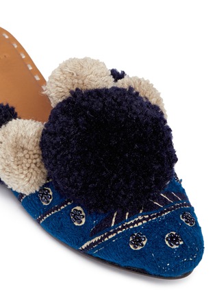 Detail View - Click To Enlarge - FIGUE - 'Iris' pompom embroidered leather slides