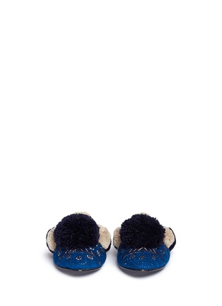Front View - Click To Enlarge - FIGUE - 'Iris' pompom embroidered leather slides