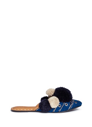 Main View - Click To Enlarge - FIGUE - 'Iris' pompom embroidered leather slides