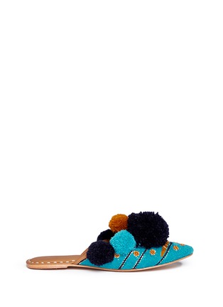 Main View - Click To Enlarge - FIGUE - 'Iris' pompom embroidered leather slides