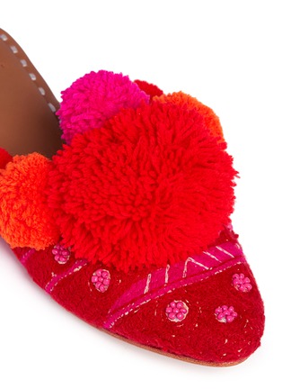 Detail View - Click To Enlarge - FIGUE SHOES - 'Iris' pompom embroidered leather slides