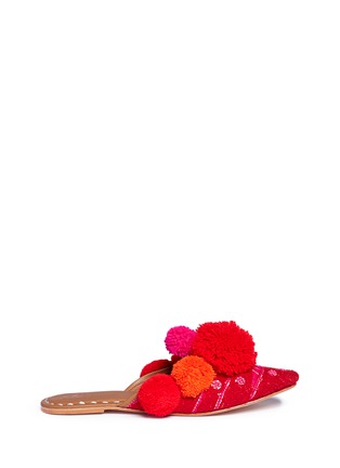Main View - Click To Enlarge - FIGUE SHOES - 'Iris' pompom embroidered leather slides
