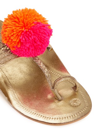 Detail View - Click To Enlarge - FIGUE - 'Leo' pompom braided leather thong sandals