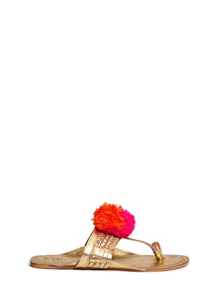 Main View - Click To Enlarge - FIGUE - 'Leo' pompom braided leather thong sandals