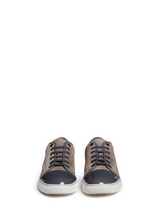 Front View - Click To Enlarge - LANVIN - Patent leather toe cap suede sneakers