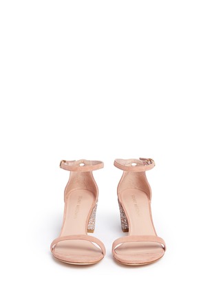 Front View - Click To Enlarge - STUART WEITZMAN - 'Simple' glitter heel suede sandals