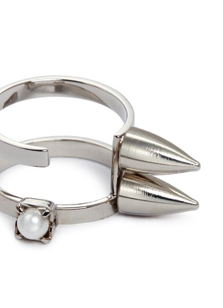 Detail View - Click To Enlarge - JOOMI LIM - 'Unexpected Fusion' Swarovski pearl spike double band ring