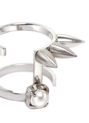 Detail View - Click To Enlarge - JOOMI LIM - 'Unexpected Fusion' Swarovski pearl spike double band ring
