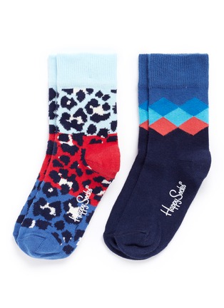 Main View - Click To Enlarge - HAPPY SOCKS - Leopard and argyle kids socks 2-pair pack