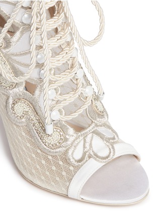 Detail View - Click To Enlarge - SOPHIA WEBSTER - 'Selina' crystal embellished dot mesh satin sandal booties